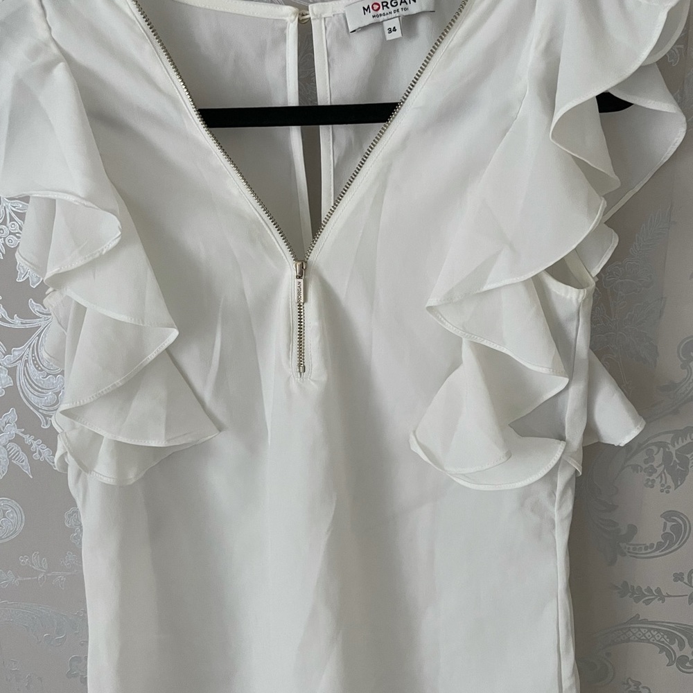 Morgan white blouse with gold zipper